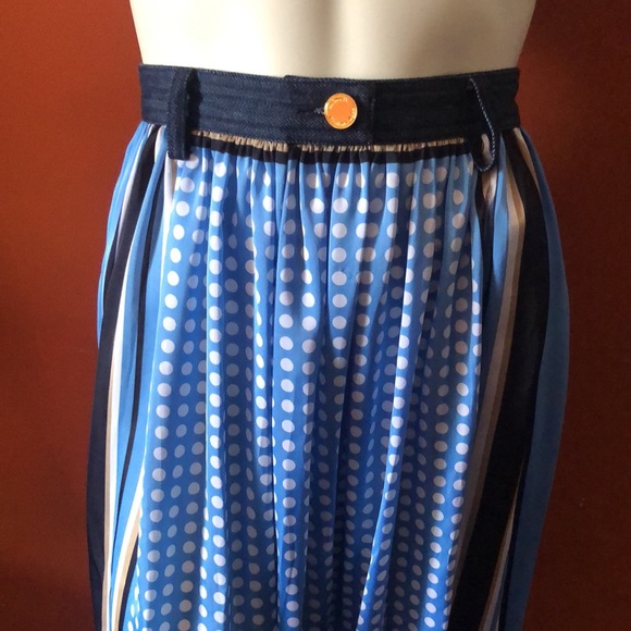 Michael Kors Blue White Polka Dot High Waisted Size 0 Long Skirt - Picture 2 of 5